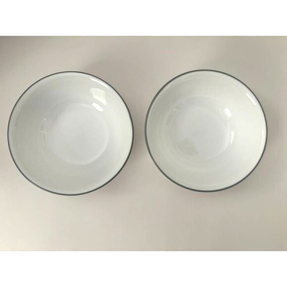 CORELLE MYSTIC GRAY Set Of 2 Cereal Soup Bowls White w/Gray Trim - Picture 2 of 4